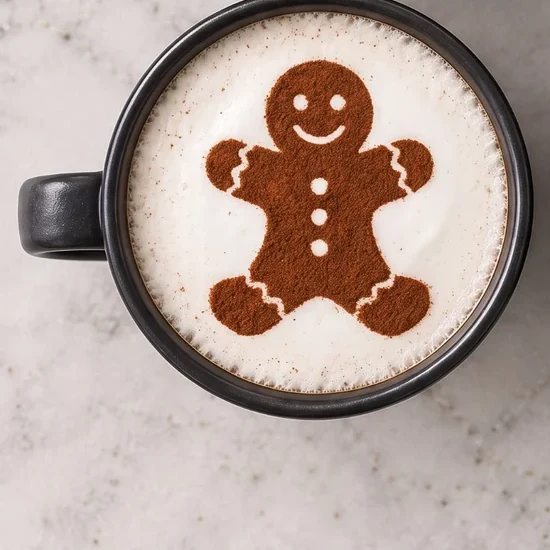 Latte with a cocoa gingerbread man print
