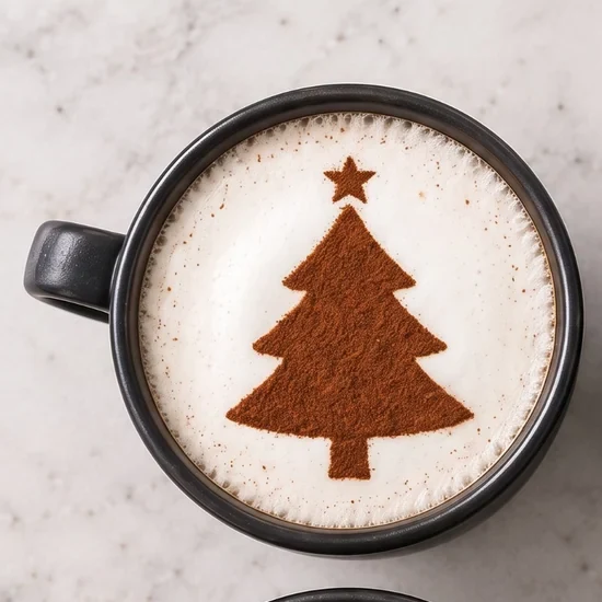 Latte with a cocoa Christmas tree print