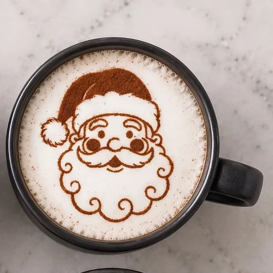 Latte with a cocoa Santa Claus print